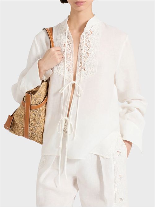 Blusa in lino con ricamo floreale rebrodé ERMANNO SCERVINO | D484K612GQI10602
